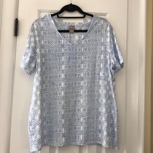 Blue and white Chico’s tshirt